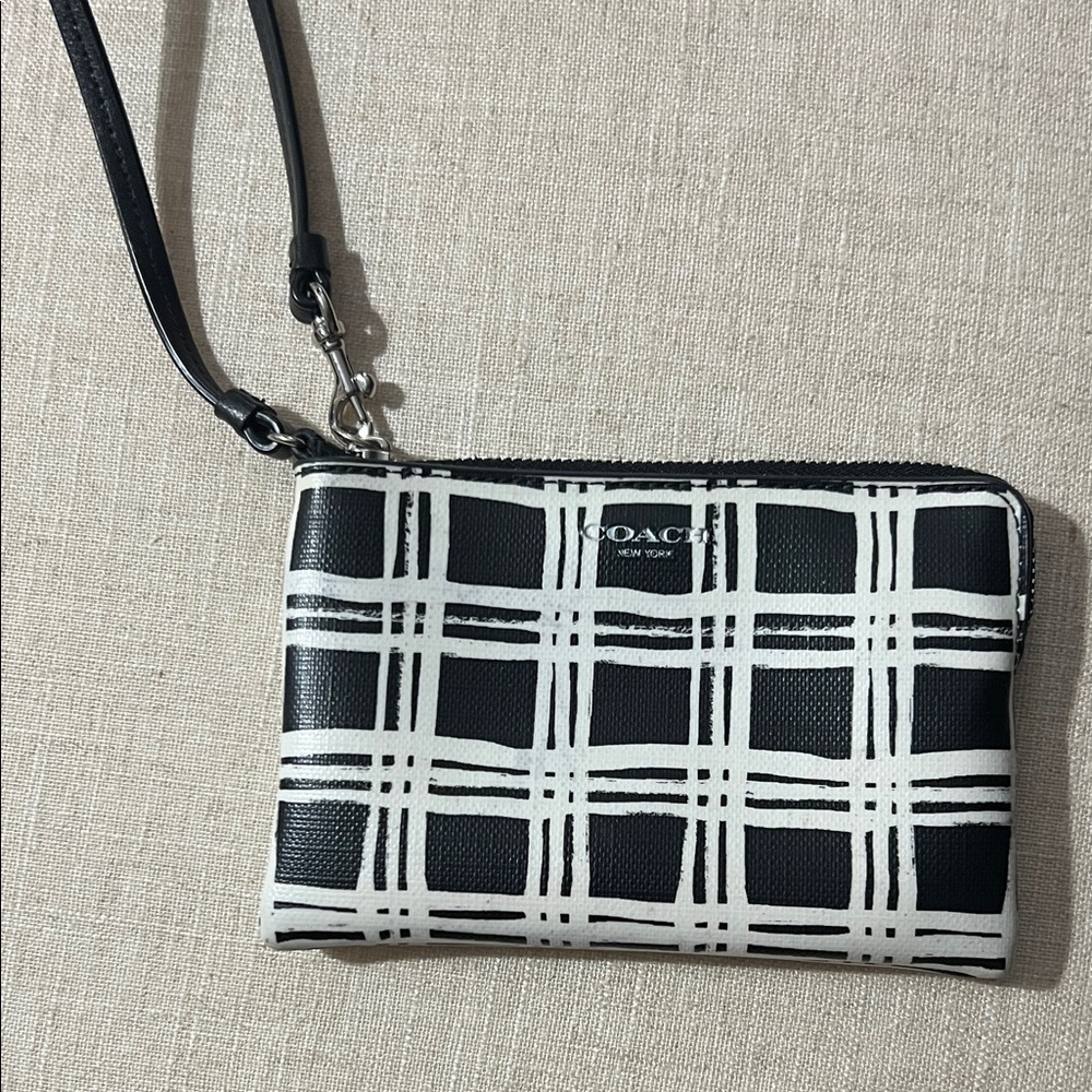 Coach Monochrome Plaid Wristlet